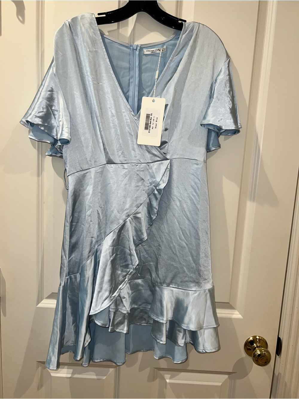 (NEVER WORN) Charming Light Blue Asymmetrical Satin Ruffle Dress
